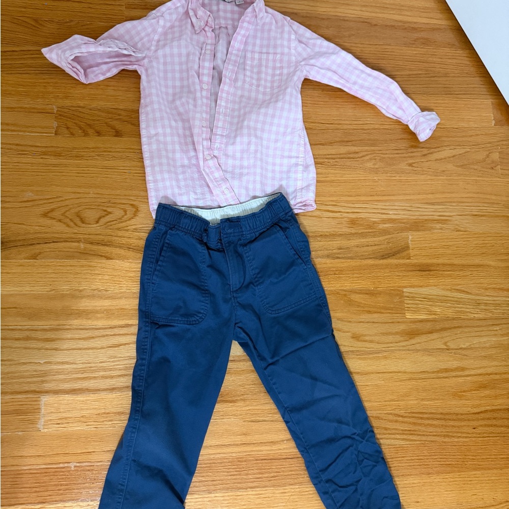 6 year boy Pink Button-Up Shirt with Navy Pants Set